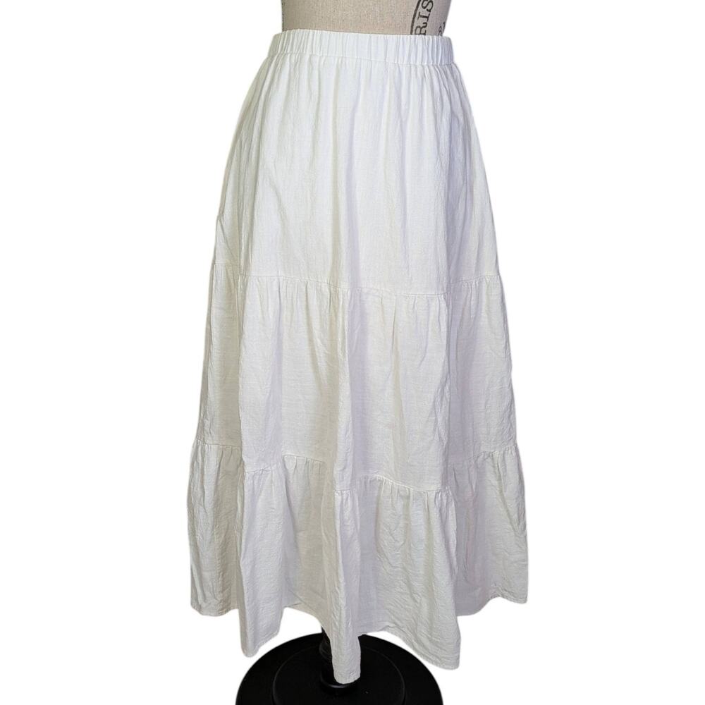 White Linen-look Tiered Flowy Skirt Cottagecore Fairycore Size S